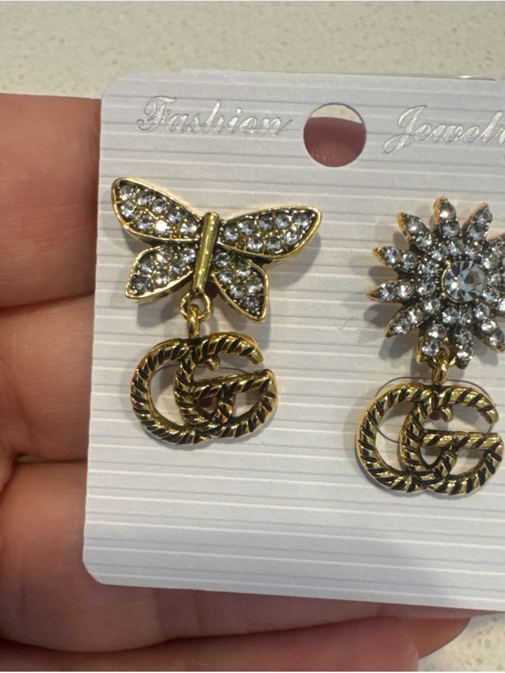 Fashion Jewelry Gold-Tone Butterfly Crystal Dangle Earrings